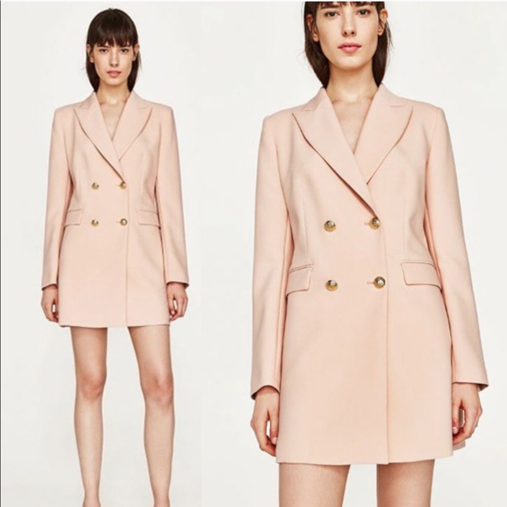 Zara Dusty Blush Frock Coat Blazer Dress